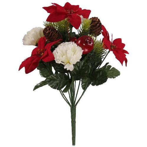Kerstster kerstroos boeket met anjer en denneappel rood, Huis en Inrichting, Woonaccessoires | Kunstplanten en Kunstbloemen, Nieuw