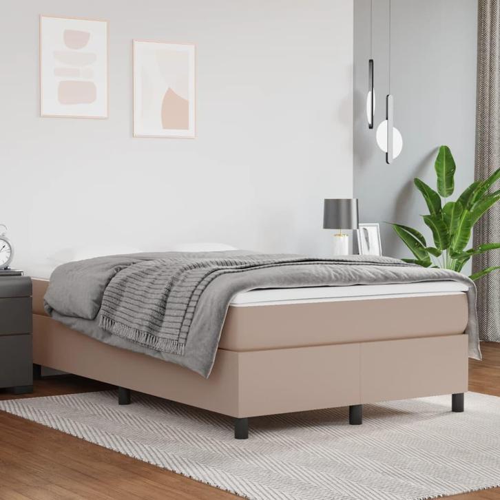 vidaXL Boxspring bed kunstleer cappuccinokleurig 120x200 cm, Huis en Inrichting, Slaapkamer | Bedden, 120 cm, 200 cm, Bruin, Twijfelaar
