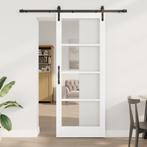 vidaXL Schuifdeur met beslag ORKDAL massief hout en glas wit, Verzenden, Nieuw