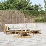 vidaXL 6-delige Loungeset met kussens bamboe crèmewit, Tuin en Terras, Tuinsets en Loungesets, Verzenden, Nieuw, Hout, Loungeset