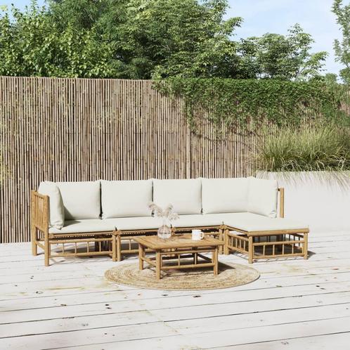 vidaXL 6-delige Loungeset met kussens bamboe crèmewit, Tuin en Terras, Tuinsets en Loungesets, Loungeset, Nieuw, Hout, Verzenden