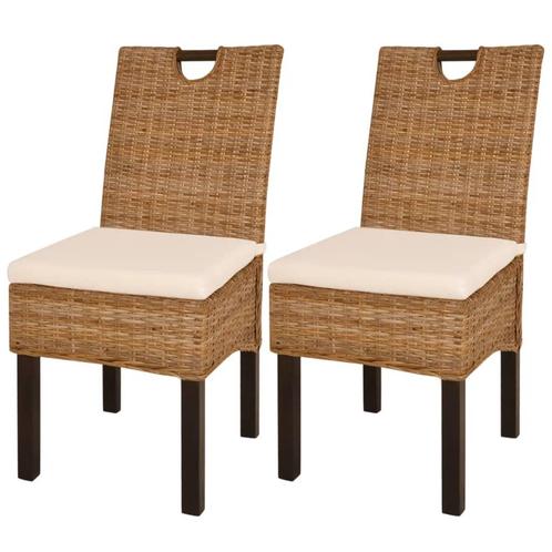 vidaXL Eetkamerstoel Kubu 2 stuks rattan mangohout, Huis en Inrichting, Stoelen, Bruin, Nieuw, Verzenden