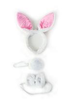 Haarband Set Konijn Oren Staart Diadeem Wit Oortjes Haas Paa, Ophalen of Verzenden, Nieuw, Carnaval, Accessoires