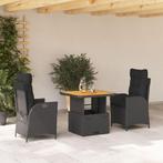 vidaXL 3-delige Tuinset met kussens poly rattan zwart, 2 zitplaatsen, Nieuw, Tuinset, Verzenden