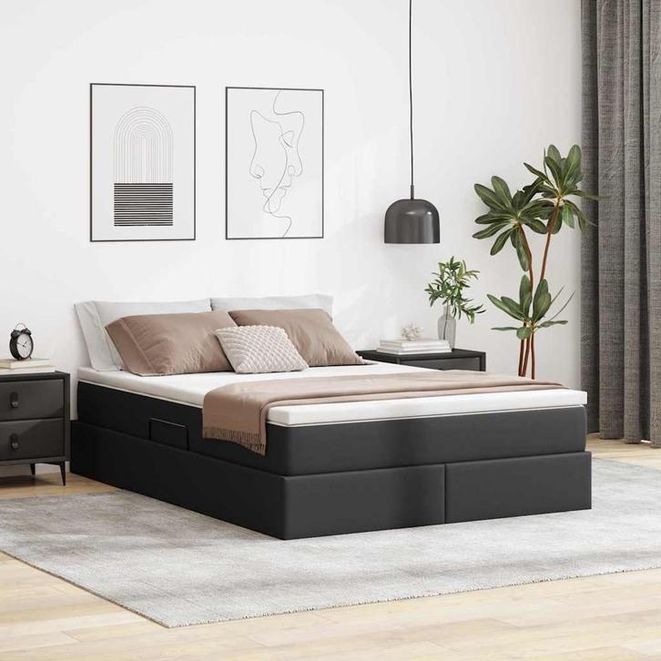 vidaXL Opslag bed met matras met matras Zwart 140 x 200 cm, Huis en Inrichting, Slaapkamer | Bedden, Zwart, Nieuw, Overige materialen