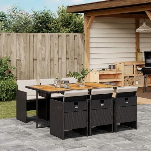 vidaXL 7-delige Tuinset met kussens poly rattan zwart, Tuin en Terras, Tuinsets en Loungesets, Tuinset, Nieuw, 6 zitplaatsen, Rotan