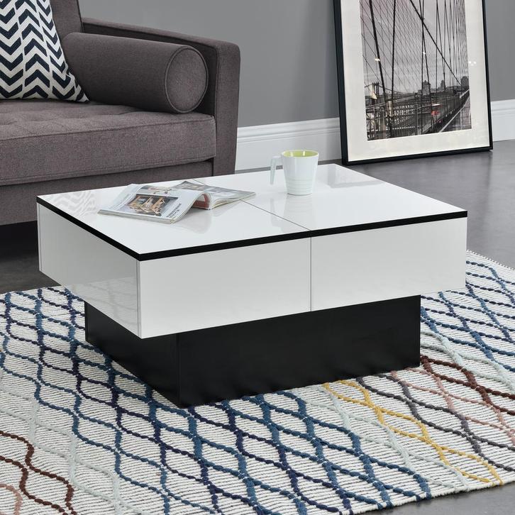 Salontafel Lens met opbergruimte 80x60x40 cm zwart en wit, Huis en Inrichting, Tafels | Salontafels, Verzenden