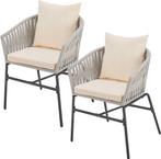 2dekans | 2 Tuinstoelen met touwgaas - Lichtgrijs - Incl., Huis en Inrichting, Woonaccessoires | Kussens, Ophalen of Verzenden