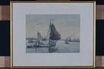 Evert Moll (1878-1955) - Havengezicht met Boten en Schepen