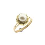 Vintage bicolor gouden ring met parel, Gebruikt, Overige kleuren, Ophalen of Verzenden, 17 tot 18