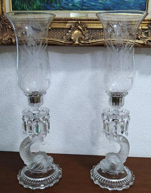 Baccarat - Kandelaar Dolfijnen (2) - Kristal - Fotoforen, Antiek en Kunst, Antiek | Meubels | Stoelen en Banken