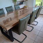 Set van 6 leren eetkamerstoelen - met sledepoot - groen leer, Overige kleuren, Nieuw, Leer, Ophalen of Verzenden