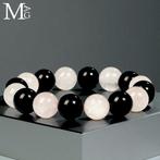 Rozenkwarts en zwarte onyx armband – 12,5 mm kralen -