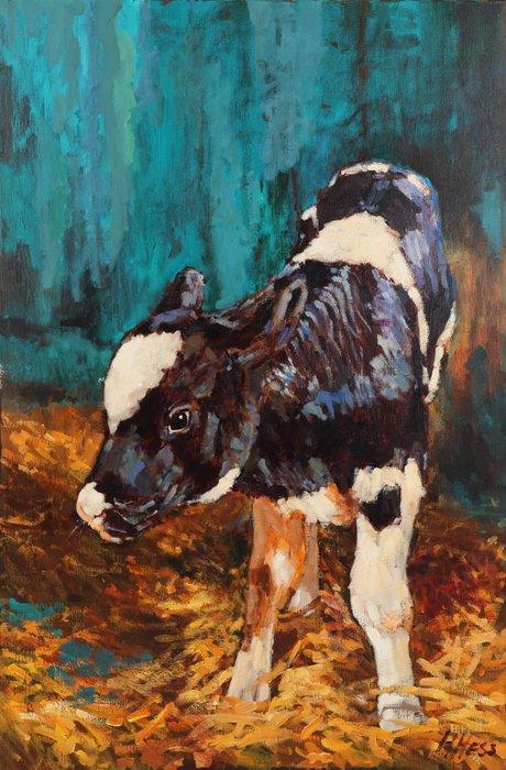 Henri Hess (1950) - Kalf in boerderij, Antiek en Kunst, Kunst | Schilderijen | Modern