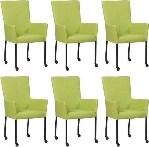 Set van 6 Felgroene leren moderne eetkamerstoelen - met arml, Huis en Inrichting, Stoelen, Vijf, Zes of meer stoelen, Overige kleuren
