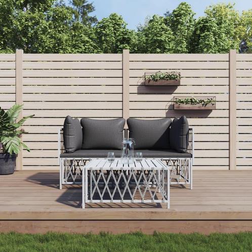vidaXL 3-delige Loungeset met kussens staal wit, Tuin en Terras, Tuinsets en Loungesets, Loungeset, Nieuw, Rvs, Verzenden