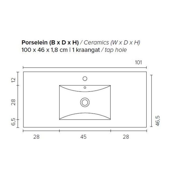Badkamermeubel Boss & Wessing Pepper Wastafel Porselein Met, Huis en Inrichting, Badkamer | Badkamermeubels, Ophalen of Verzenden