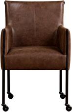 Bruine leren moderne kuipstoel - poot rond zwart met wiel -, Huis en Inrichting, Stoelen, Overige kleuren, Nieuw, Leer, Ophalen of Verzenden