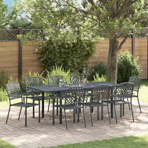 vidaXL Verstelbare Tuin Eettafel Set 9 pcs Staal, Tuin en Terras, Tuinsets en Loungesets, Nieuw, Rvs, Verzenden
