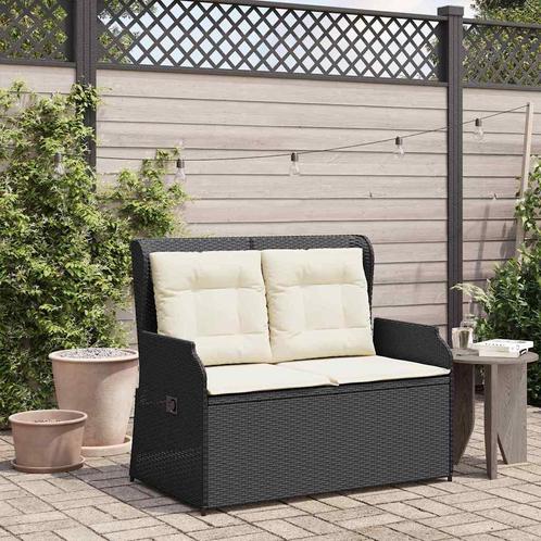 vidaXL Tuinbank met kussen Zwart Poly riet, Tuin en Terras, Tuinsets en Loungesets, Nieuw, Rotan, Verzenden