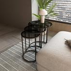 [en.casa] Bijzettafel set van 3 Kyyjärvi zwart en transparan, Verzenden, Nieuw