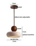 Travertijn Hanglamp – Moderne LED Plafondlamp met Hout, Huis en Inrichting, Verzenden, Nieuw