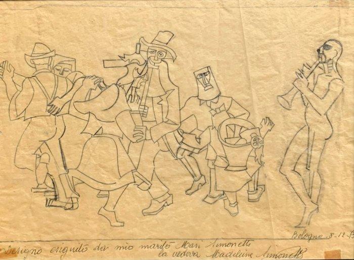 Masi Simonetti (1903-1969) - Scena di festa, Antiek en Kunst, Kunst | Schilderijen | Modern