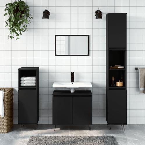 vidaXL 3-delige Badkamerkastenset bewerkt hout zwart, Huis en Inrichting, Badkamer | Badkamermeubels, Nieuw, Verzenden