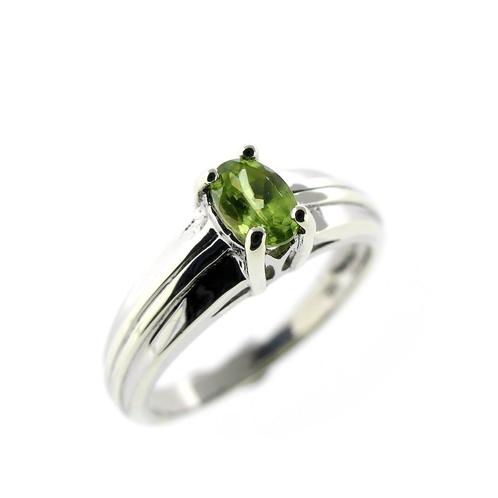 9 Krt. Solitair ring met peridoot (witgouden ring), Sieraden, Tassen en Uiterlijk, Antieke sieraden, Met edelsteen, Goud, Ophalen of Verzenden