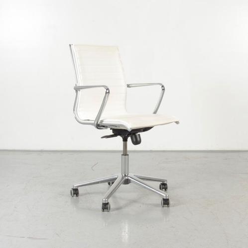 Frontseat vergaderstoel, wit leder, verrijdbaar, Huis en Inrichting, Bureaustoelen, Ophalen of Verzenden