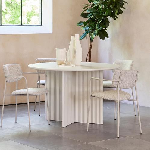 *WOONWINKEL* Ronde Eettafel Greige Met Ribbels, Huis en Inrichting, Tafels | Eettafels, Nieuw, Verzenden