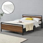 Metalen bed Finse met matras zwart walnootkleurig 140x200, Huis en Inrichting, Slaapkamer | Bedden, Verzenden, Nieuw
