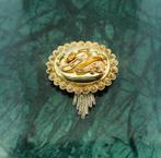 Antieke gouden S-broche met kwastje (vintage, klederdracht), Goud, Gebruikt, Ophalen of Verzenden, Overige kleuren