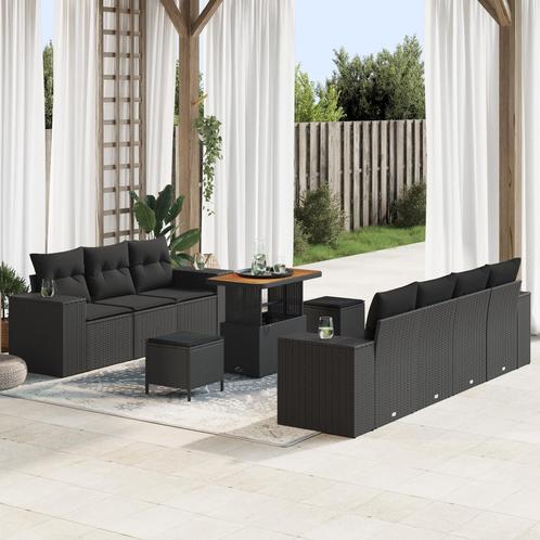 vidaXL 10-delige tuinbankset met kussens zwart poly riet, Tuin en Terras, Tuinsets en Loungesets, Nieuw, Verzenden