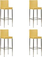 Set van 4 Gele leren moderne barkrukken - poot vierkant rvs, Nieuw, Leer, Ophalen of Verzenden, Vier
