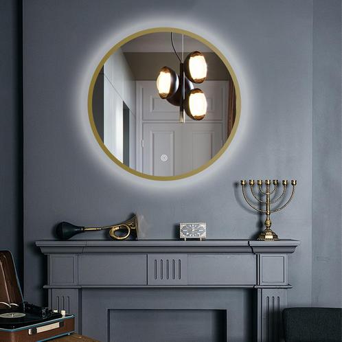 LED spiegel rond met goud metalen frame - 800mm, Huis en Inrichting, Woonaccessoires | Spiegels, Nieuw, 75 tot 100 cm, Ophalen of Verzenden