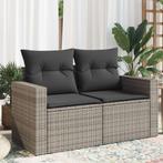 vidaXL Tuinbank 2-zits met kussens poly rattan grijs, Verzenden, Nieuw, Rotan