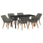 vidaXL Tuin eettafelset met kussen 7 pcs Grijs poly rattan, Tuin en Terras, Verzenden, Nieuw, Rotan