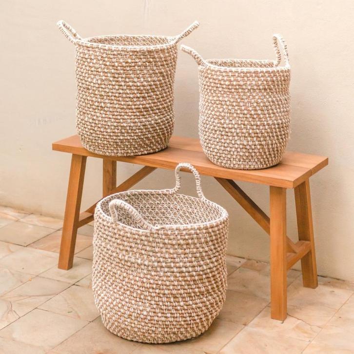 Wasmand Opbergmand Rond GUUNNG Gemaakt van bananenvezels met, Huis en Inrichting, Woonaccessoires | Wanddecoraties, Nieuw, Verzenden