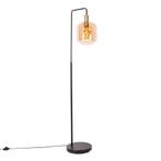 Design vloerlamp zwart met messing en amber glas - Zuzanna, Nieuw, Glas, Design, 150 tot 200 cm