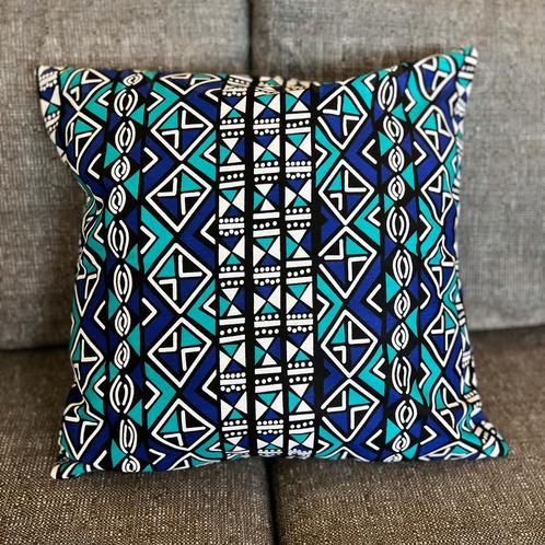 Afrikaans kussen | Blauwe Bogolan / Mud cloth - Sierkussen 4, Huis en Inrichting, Woonaccessoires | Kussens, Nieuw, Ophalen of Verzenden