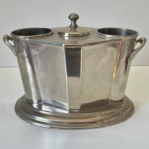 Wijnkoeler - Voor Twee Flessen met IJscontainer - Verzilverd, Antiek en Kunst, Curiosa en Brocante