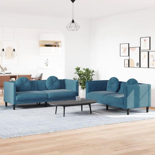 vidaXL 2-delige Loungeset met kussens fluweel blauw, Huis en Inrichting, Banken | Bankstellen, Nieuw, Stof, Vierpersoons of meer