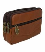 Heuptas Dubbele Rits 17cm Leder Cognac Bruin, Nieuw