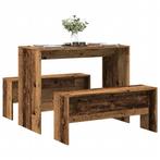 vidaXL 3-delige Eettafel en bankenset bewerkt hout oud, Huis en Inrichting, Complete eetkamers, Verzenden, Nieuw