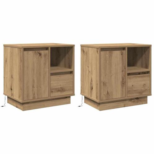 vidaXL Nachtkastjes 2 st met LEDs 50x34,5x50 cm artisanaal, Huis en Inrichting, Slaapkamer | Nachtkastjes, Nieuw, Minder dan 45 cm