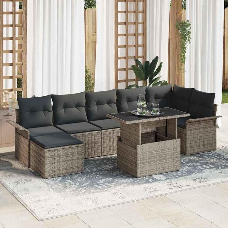 vidaXL Tuin Sofa Set met kussen 8 pcs Grijs Poly riet, Tuin en Terras, Tuinsets en Loungesets, Nieuw, Rotan, Verzenden