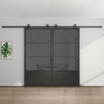 Dubbele stalen schuifdeur 3 Vlaks met kickplate Rook glas, Doe-het-zelf en Verbouw, Kozijnen en Schuifpuien, 75 tot 150 cm, Nieuw
