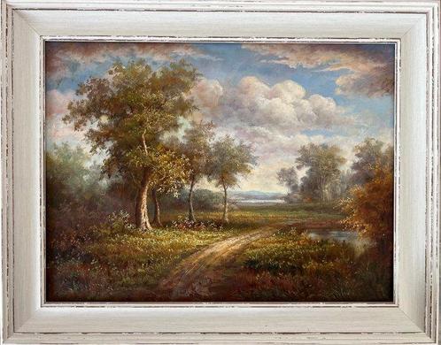 Britse school (XX) - A track in a countryside landscape, Antiek en Kunst, Kunst | Schilderijen | Klassiek