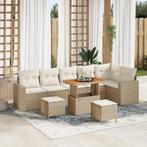 vidaXL 9-delige Tuinbankenset met kussens poly rattan acacia, Verzenden, Nieuw, Rotan